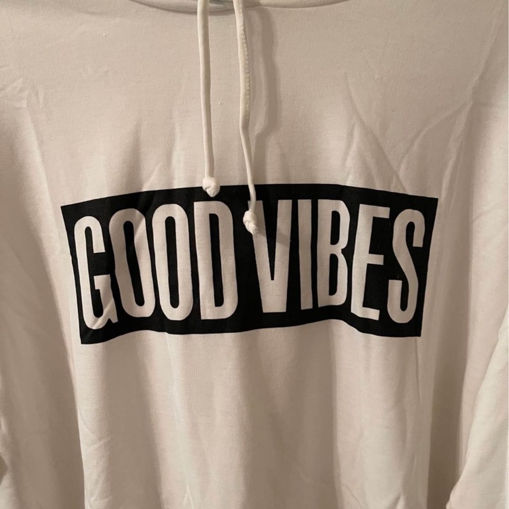 Plus Size Womens White Good Vibes Only Thin Hoodi… - image 4